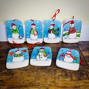 GANZ Snowman Ornaments with Red and Blue Accents Set of Seven